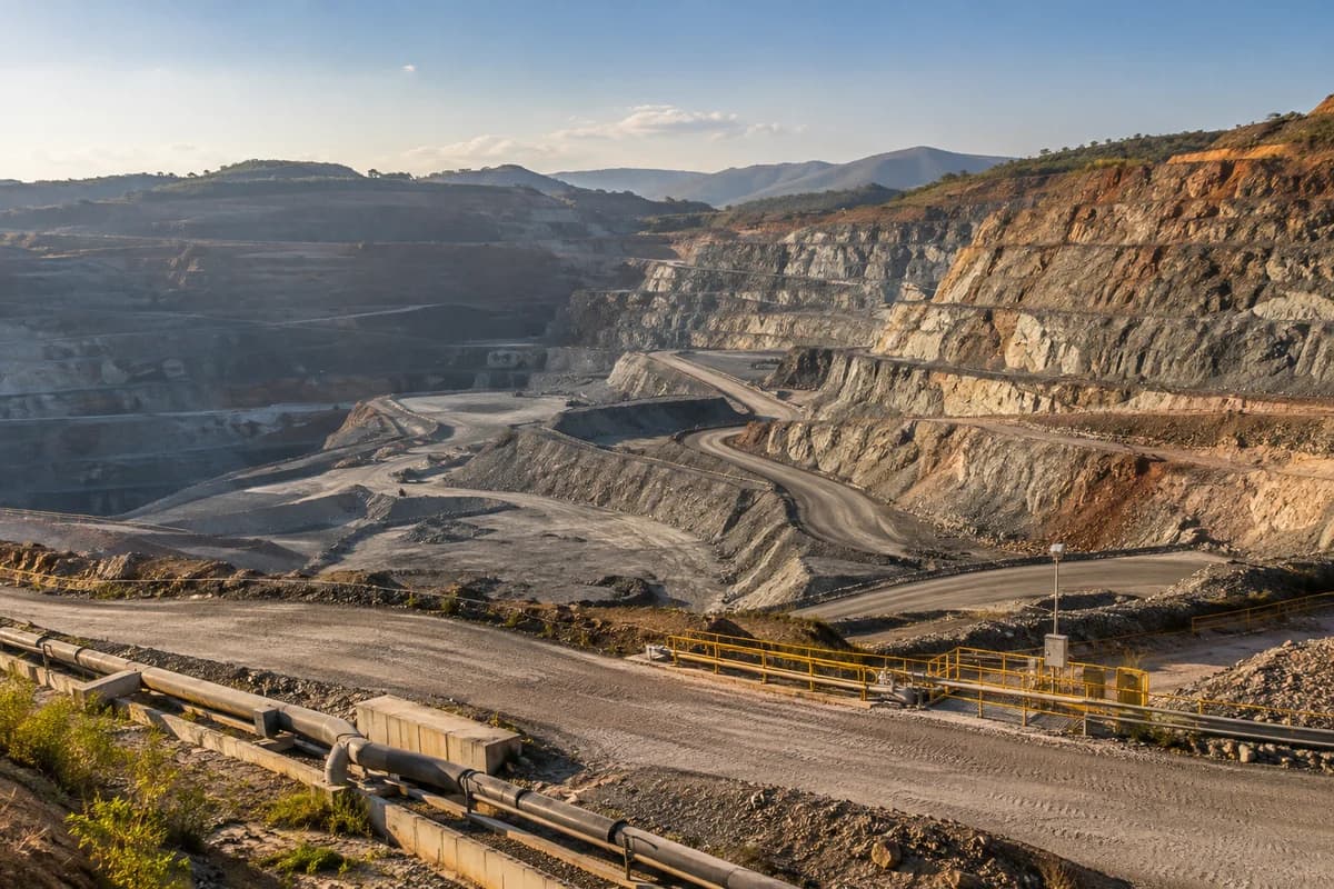 Imagem ilustrativa de mineração a céu aberto e instalações industriais